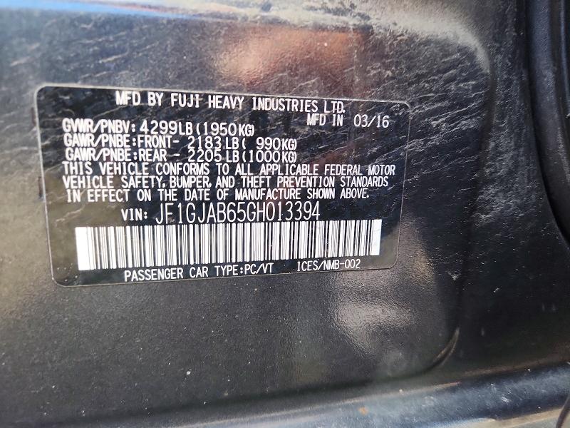 2016 Subaru Impreza მანქანა იყიდება აუქციონზე, vin: JF1GJAB65GH013394, აუქციონის ნომერი: 58109026