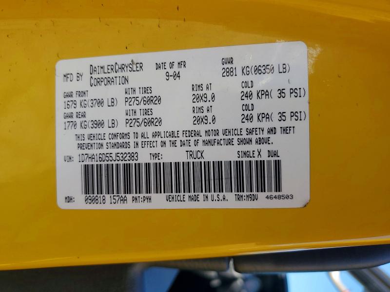 Продажа на аукционе авто 2005 Dodge Ram 1500, vin: 1D7HA16D55J532383, номер лота: 57051376
