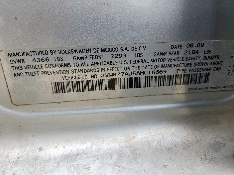 2010 Volkswagen Jetta მანქანა იყიდება აუქციონზე, vin: 3VWRZ7AJ5AM016669, აუქციონის ნომერი: 58130326