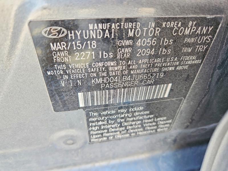 Продажа на аукционе авто 2018 Hyundai Elantra, vin: KMHD04LB4JU665219, номер лота: 57388966