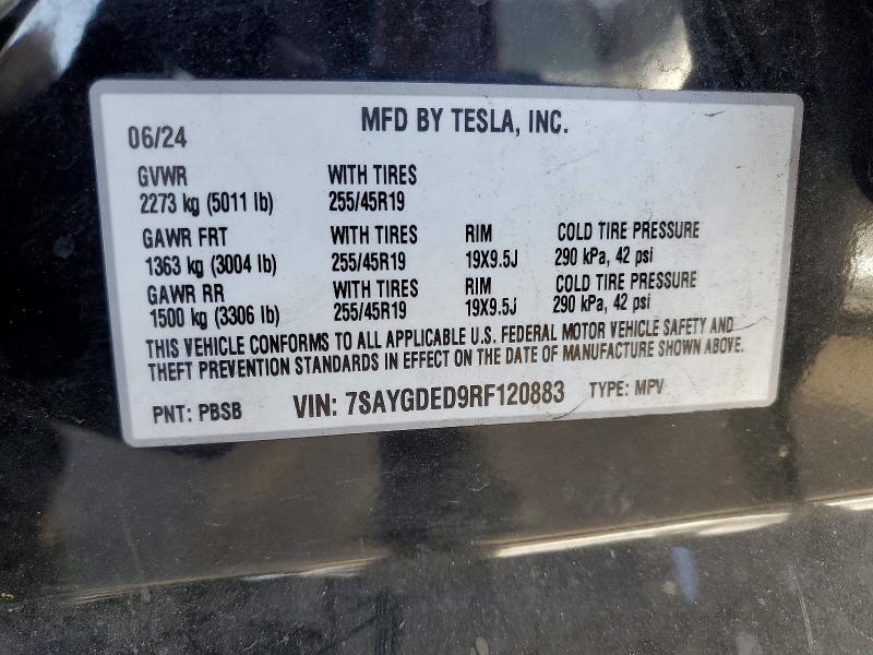 2024 Tesla Model Y მანქანა იყიდება აუქციონზე, vin: 7SAYGDED9RF120883, აუქციონის ნომერი: 55823846