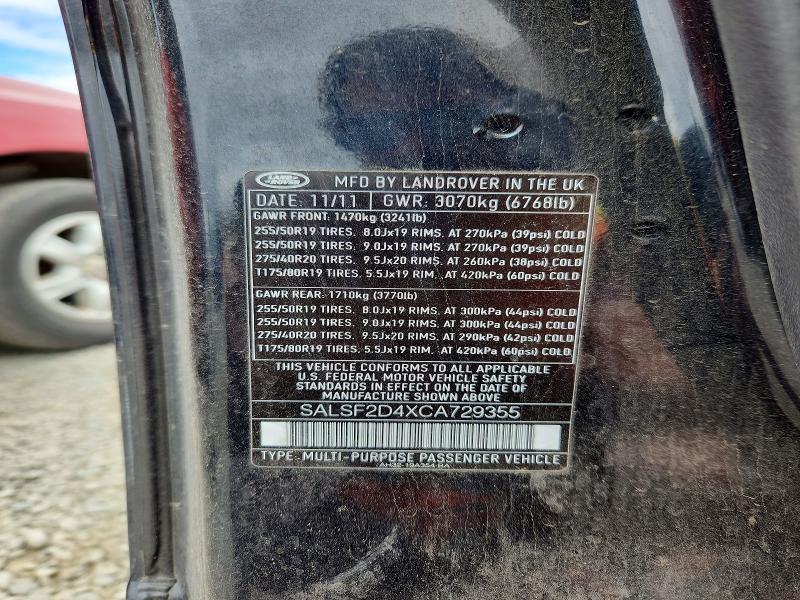 Продаж на аукціоні авто 2012 Land Rover Range Rover Sport, vin: SALSF2D4XCA729355, номер лоту: 55628726
