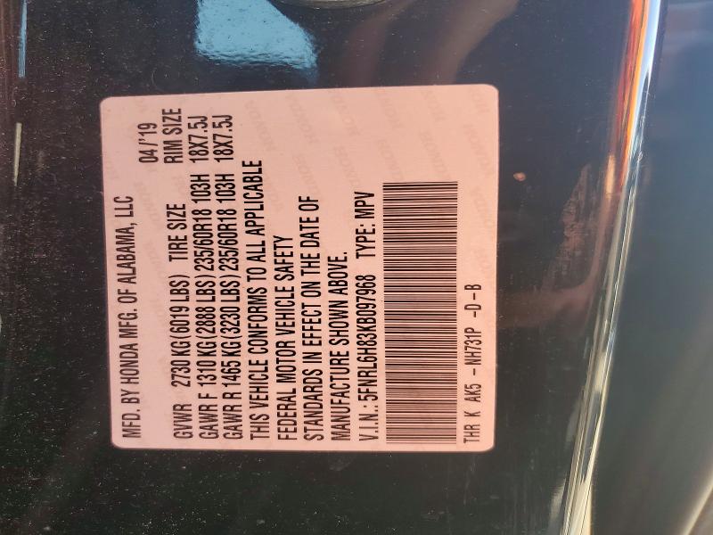 Продаж на аукціоні авто 2019 Honda Odyssey, vin: 5FNRL6H83KB097968, номер лоту: 56326406