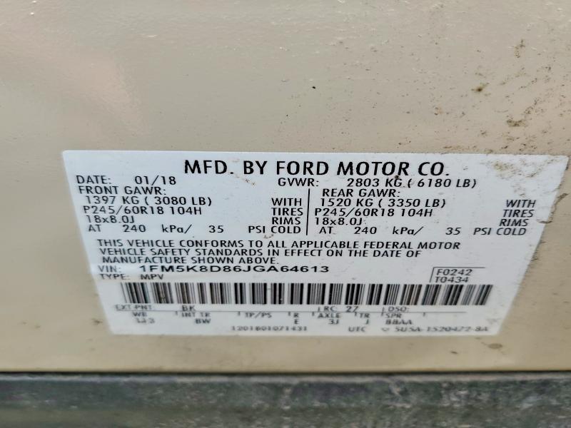 Продаж на аукціоні авто 2018 Ford Explorer, vin: 1FM5K8D86JGA64613, номер лоту: 55330156