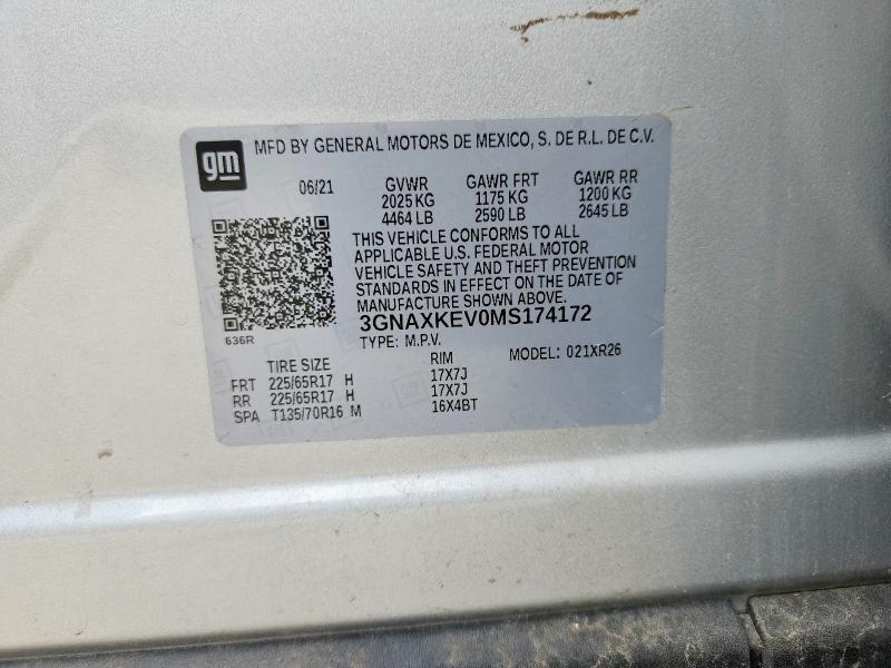 Продажа на аукционе авто 2021 Chevrolet Equinox, vin: 3GNAXKEV0MS174172, номер лота: 55715176