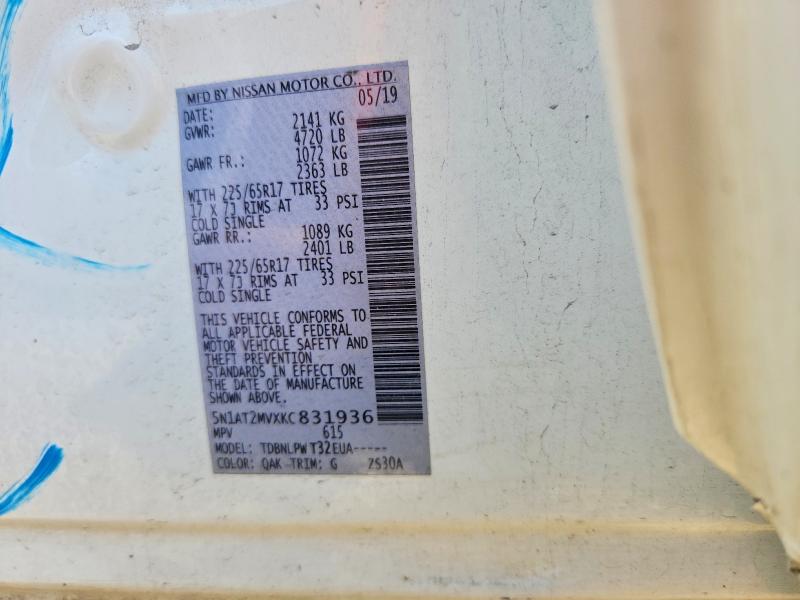 55035636 :رقم المزاد ، 5N1AT2MVXKC831936 vin ، 2019 Nissan Rogue مزاد بيع