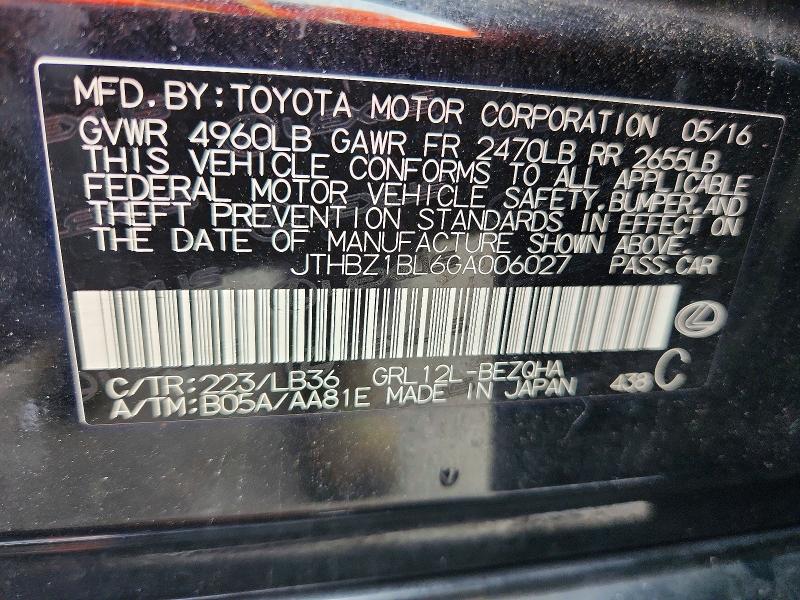 Продаж на аукціоні авто 2016 Lexus Gs 350, vin: JTHBZ1BL6GA006027, номер лоту: 59164356
