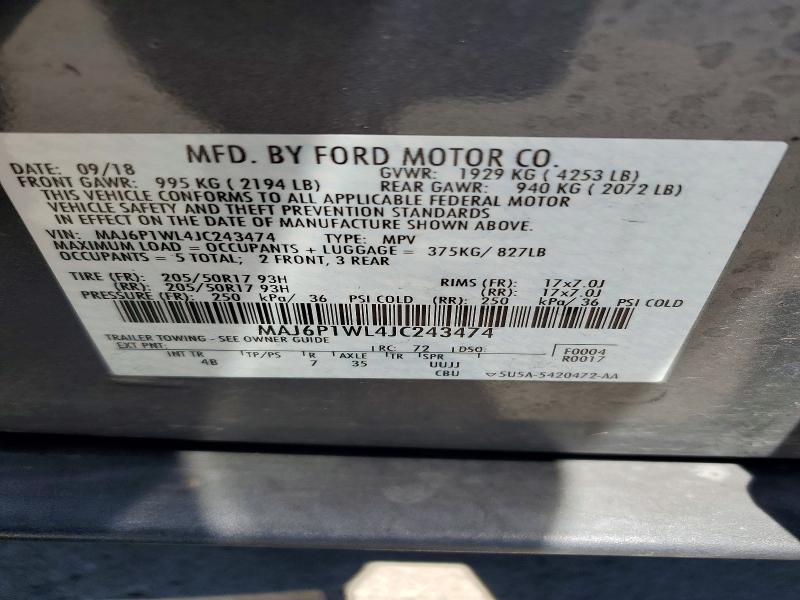 57077646 :رقم المزاد ، MAJ6P1WL4JC243474 vin ، 2018 Ford Ecosport مزاد بيع
