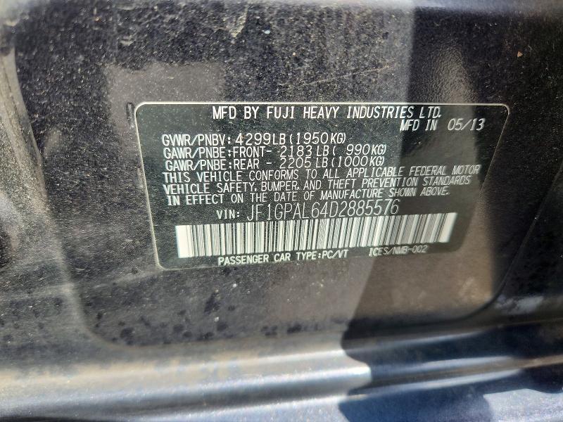 2013 Subaru Impreza მანქანა იყიდება აუქციონზე, vin: JF1GPAL64D2885576, აუქციონის ნომერი: 56992466