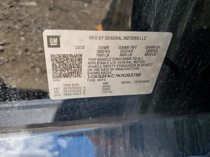 2019 Gmc Yukon Xl მანქანა იყიდება აუქციონზე, vin: 1GKS2FKC7KR263750, აუქციონის ნომერი: 57422226