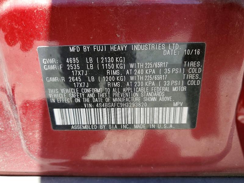 57624786 :رقم المزاد ، 4S4BSAFC9H3293820 vin ، 2017 Subaru Outback مزاد بيع