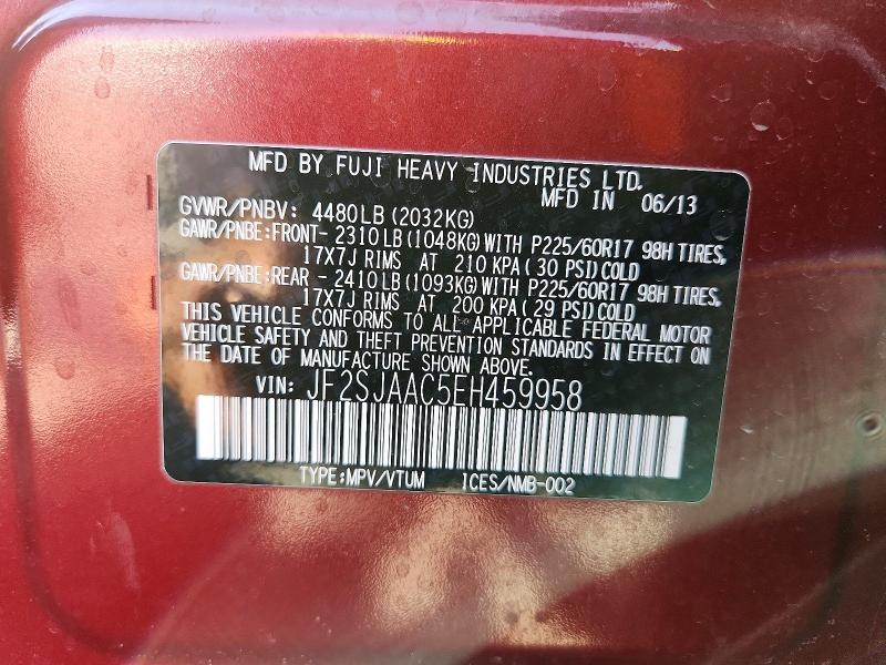 Продаж на аукціоні авто 2014 Subaru Forester, vin: JF2SJAAC5EH459958, номер лоту: 57071156