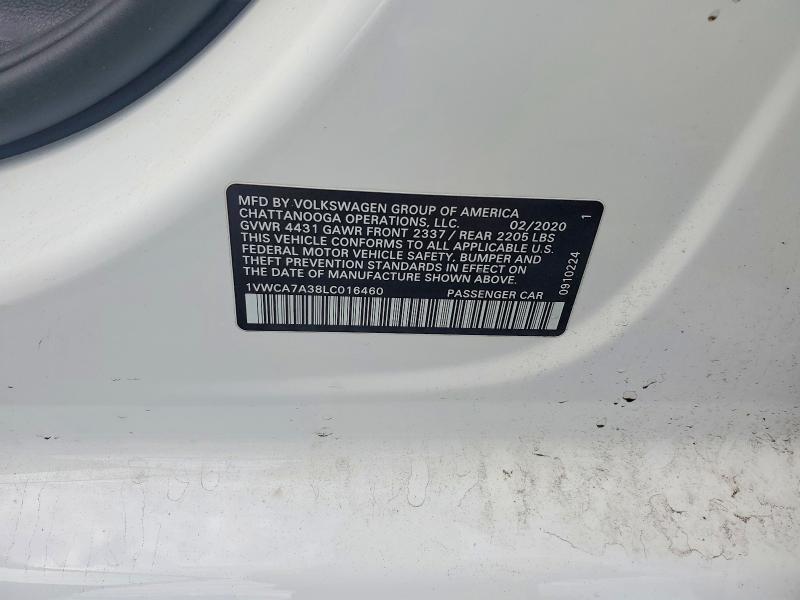 55469386 :رقم المزاد ، 1VWCA7A38LC016460 vin ، 2020 Volkswagen Passat مزاد بيع