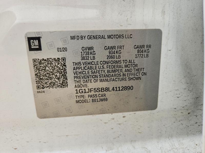 2020 Chevrolet Sonic მანქანა იყიდება აუქციონზე, vin: 1G1JF5SB8L4112890, აუქციონის ნომერი: 58332556