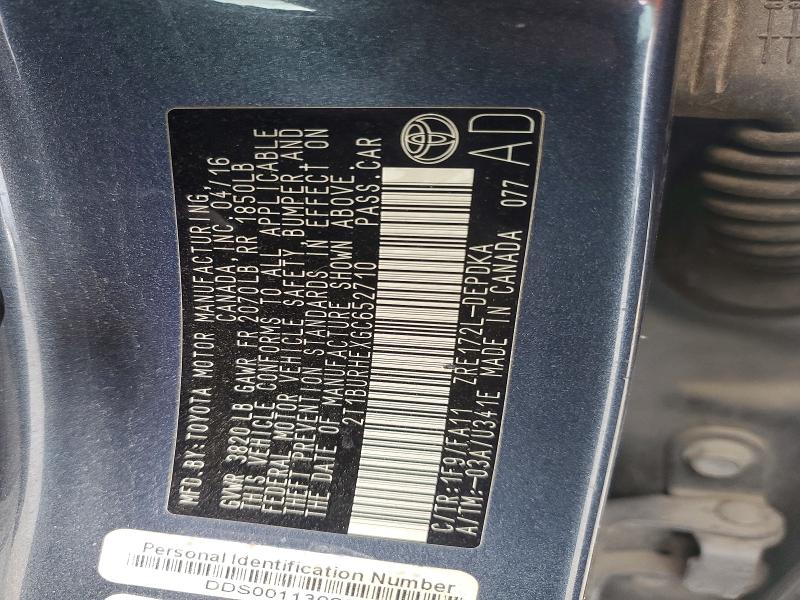 Aukcja sprzedaży 2016 Toyota Corolla, vin: 2T1BURHEXGC652710, numer aukcji: 57969096