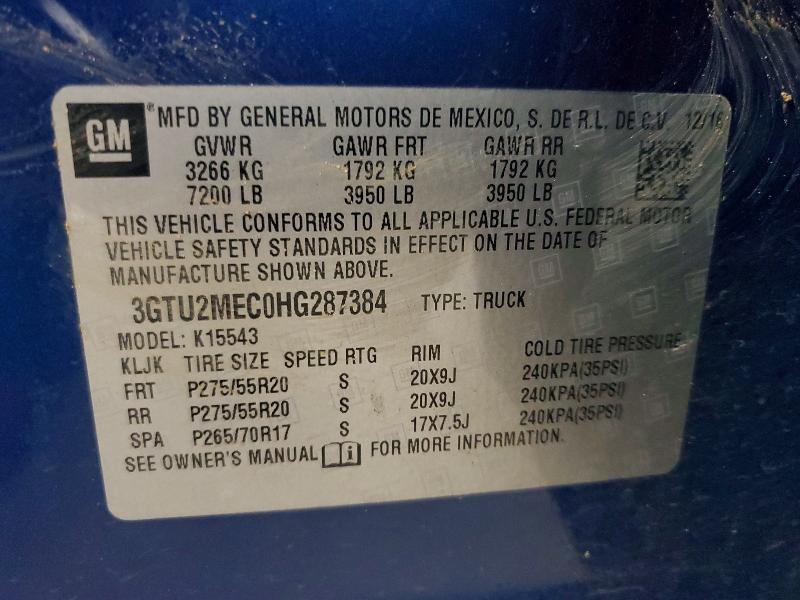 2017 Gmc Sierra მანქანა იყიდება აუქციონზე, vin: 3GTU2MEC0HG287384, აუქციონის ნომერი: 58466996