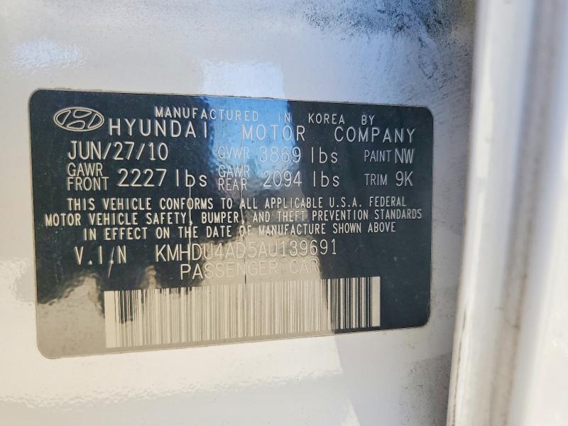 2010 Hyundai Elantra მანქანა იყიდება აუქციონზე, vin: KMHDU4AD5AU139691, აუქციონის ნომერი: 56307706