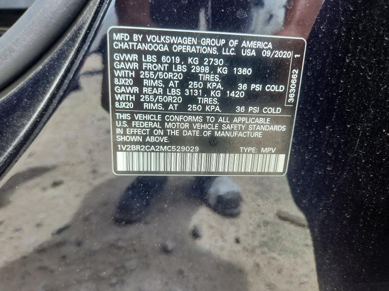 58464106 :رقم المزاد ، 1V2BR2CA2MC529029 vin ، 2021 Volkswagen Atlas مزاد بيع