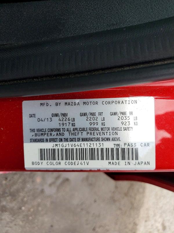 55230646 :رقم المزاد ، JM1GJ1V64E1121131 vin ، 2014 Mazda 6 مزاد بيع