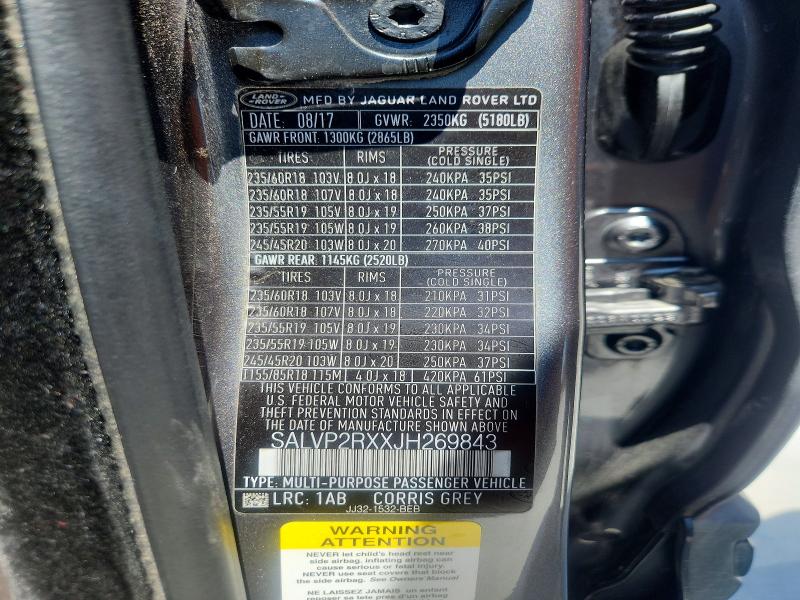Aukcja sprzedaży 2018 Land Rover Range Rover Evoque, vin: SALVP2RXXJH269843, numer aukcji: 55652236