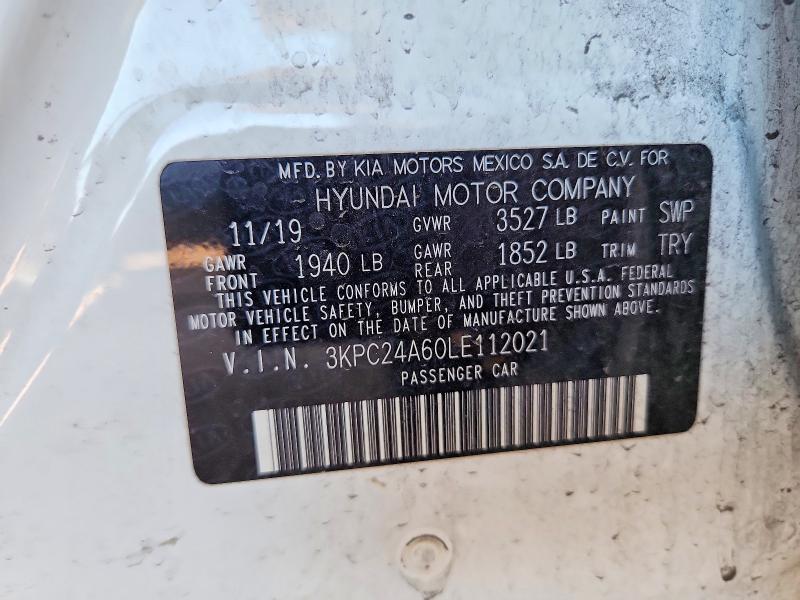 56473196 :رقم المزاد ، 3KPC24A60LE112021 vin ، 2020 Hyundai Accent مزاد بيع