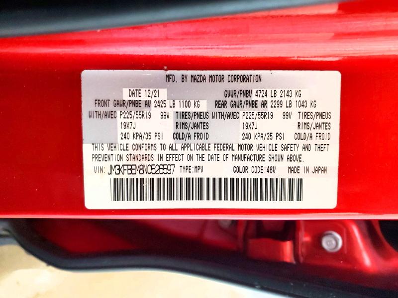 56796496 :رقم المزاد ، JM3KFBEM8N0526597 vin ، 2022 Mazda Cx-5 مزاد بيع