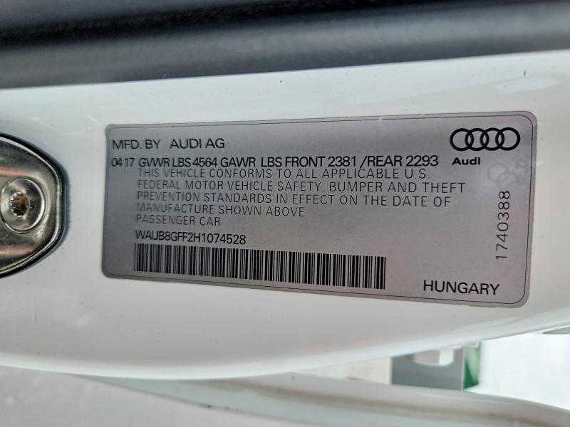 Продажа на аукционе авто 2017 Audi A3, vin: WAUB8GFF2H1074528, номер лота: 58746096