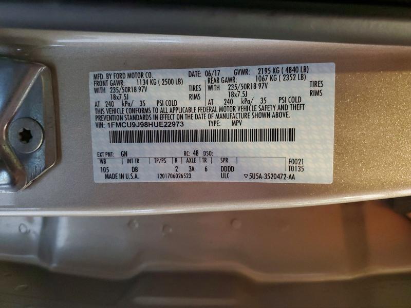 Aukcja sprzedaży 2017 Ford Escape, vin: 1FMCU9J98HUE22973, numer aukcji: 55920086