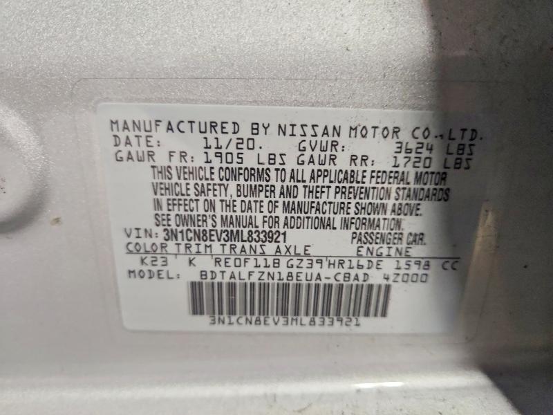 Aukcja sprzedaży 2021 Nissan Versa, vin: 3N1CN8EV3ML833921, numer aukcji: 58117136
