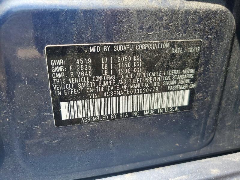 58712776 :رقم المزاد ، 4S3BNAC60J3020779 vin ، 2018 Subaru Legacy مزاد بيع