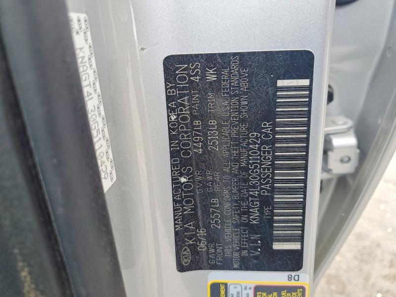 Aukcja sprzedaży 2016 Kia Optima, vin: KNAGT4L30G5110429, numer aukcji: 56416686