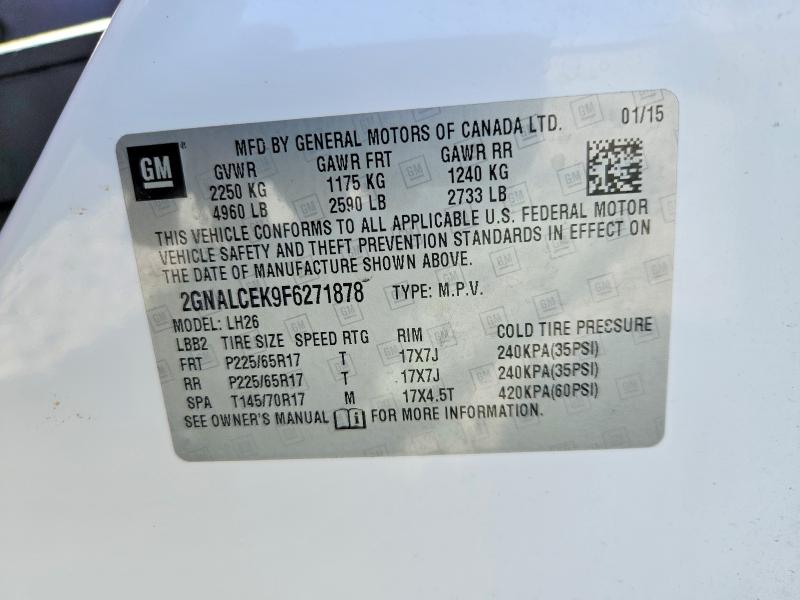 Продаж на аукціоні авто 2015 Chevrolet Equinox, vin: 2GNALCEK9F6271878, номер лоту: 55169046