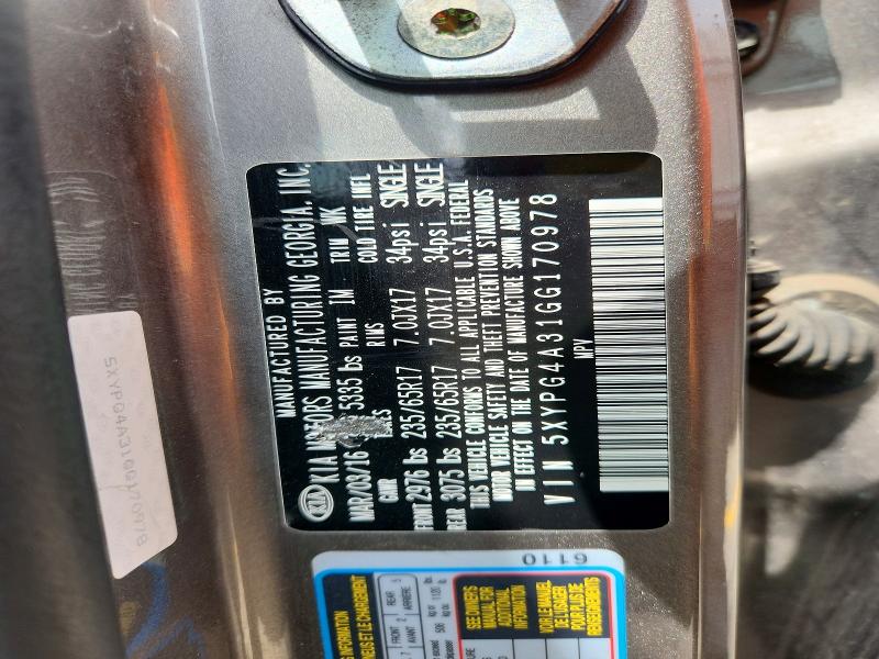 Aukcja sprzedaży 2016 Kia Sorento, vin: 5XYPG4A31GG170978, numer aukcji: 55911206