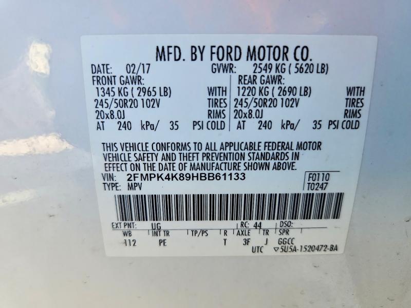 Aukcja sprzedaży 2017 Ford Edge, vin: 2FMPK4K89HBB61133, numer aukcji: 55885386