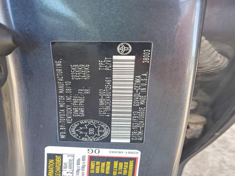 2011 Toyota Camry მანქანა იყიდება აუქციონზე, vin: 4T1BK3EK4BU125461, აუქციონის ნომერი: 58080096