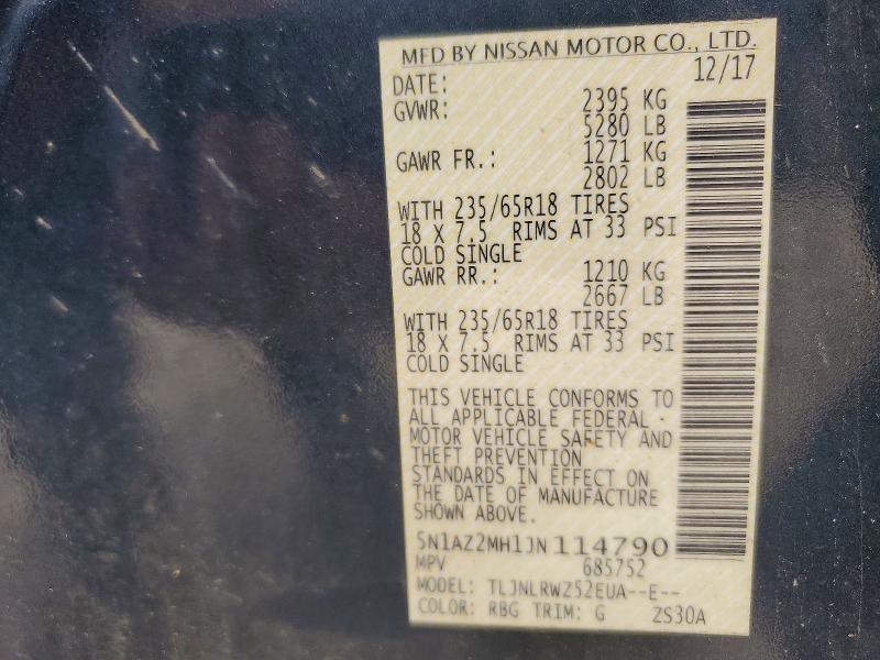57027986 :رقم المزاد ، 5N1AZ2MH1JN114790 vin ، 2018 Nissan Murano مزاد بيع