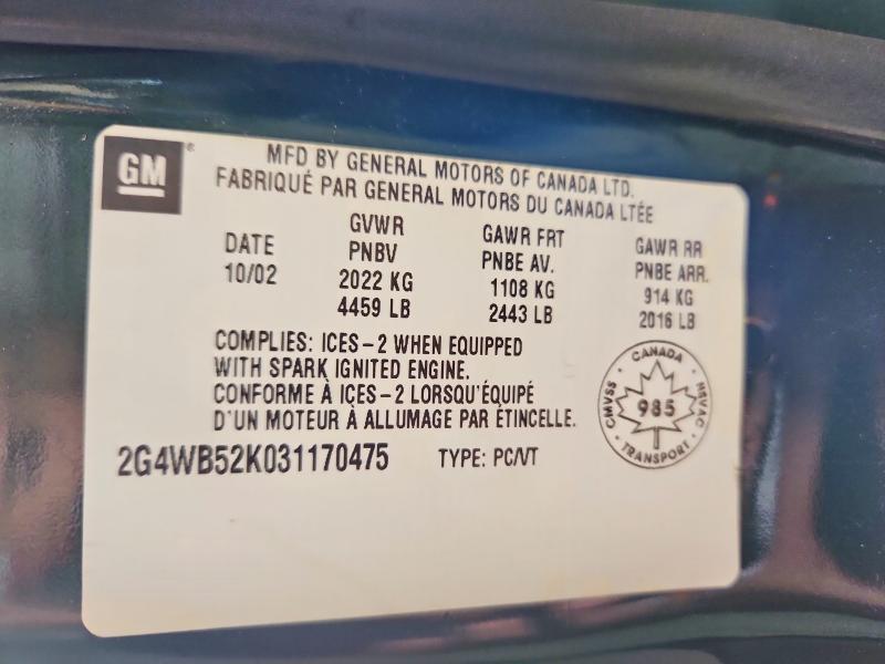 2003 Buick Regal მანქანა იყიდება აუქციონზე, vin: 2G4WB52K031170475, აუქციონის ნომერი: 55890656