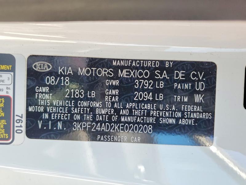 2019 Kia Forte მანქანა იყიდება აუქციონზე, vin: 3KPF24AD2KE020208, აუქციონის ნომერი: 56288996