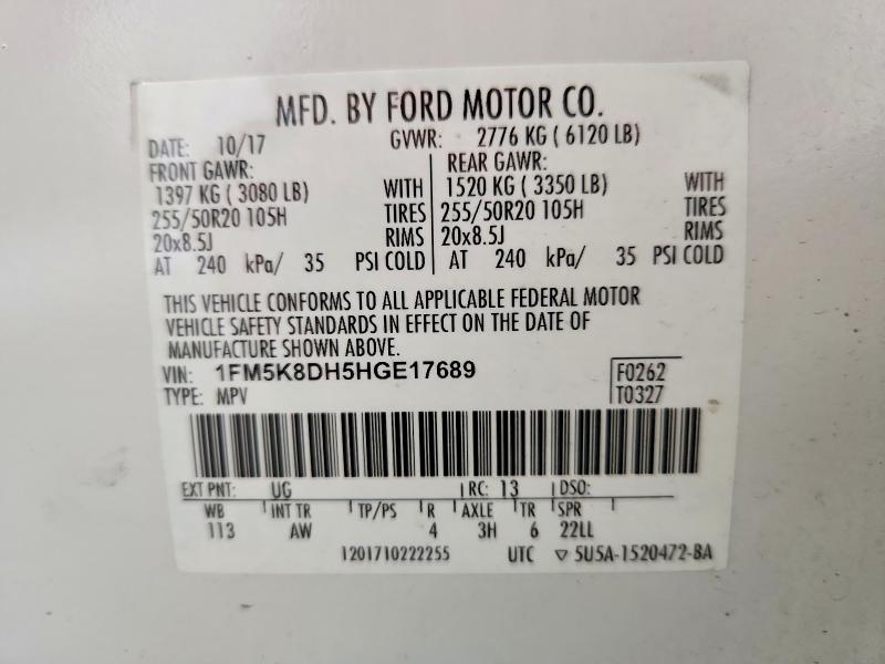 Aukcja sprzedaży 2017 Ford Explorer, vin: 1FM5K8DH5HGE17689, numer aukcji: 57811686