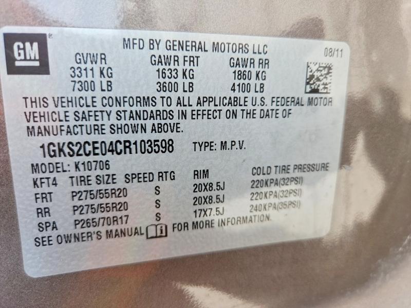 2012 Gmc Yukon მანქანა იყიდება აუქციონზე, vin: 1GKS2CE04CR103598, აუქციონის ნომერი: 57331546