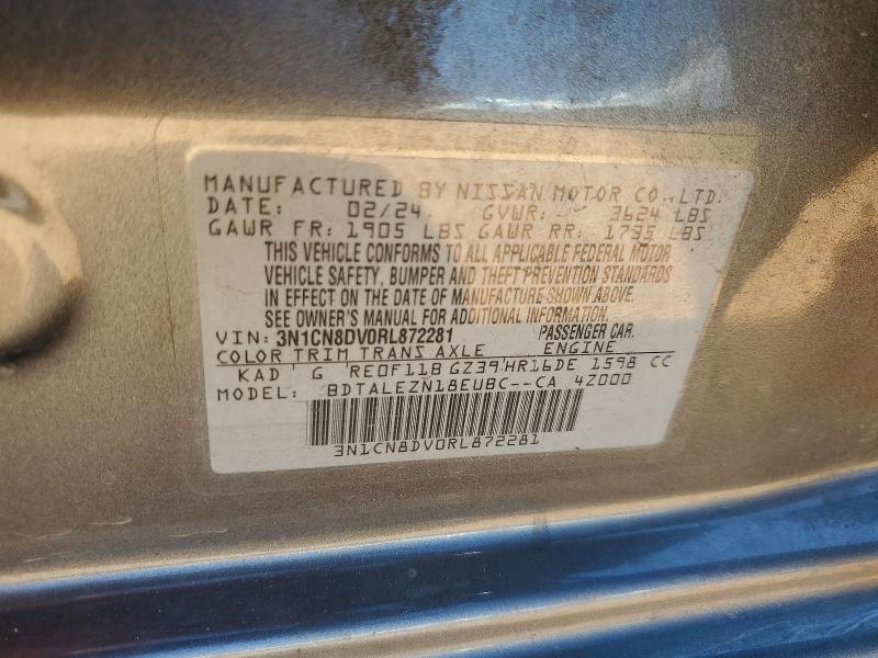 57758656 :رقم المزاد ، 3N1CN8DV0RL872281 vin ، 2024 Nissan Versa مزاد بيع