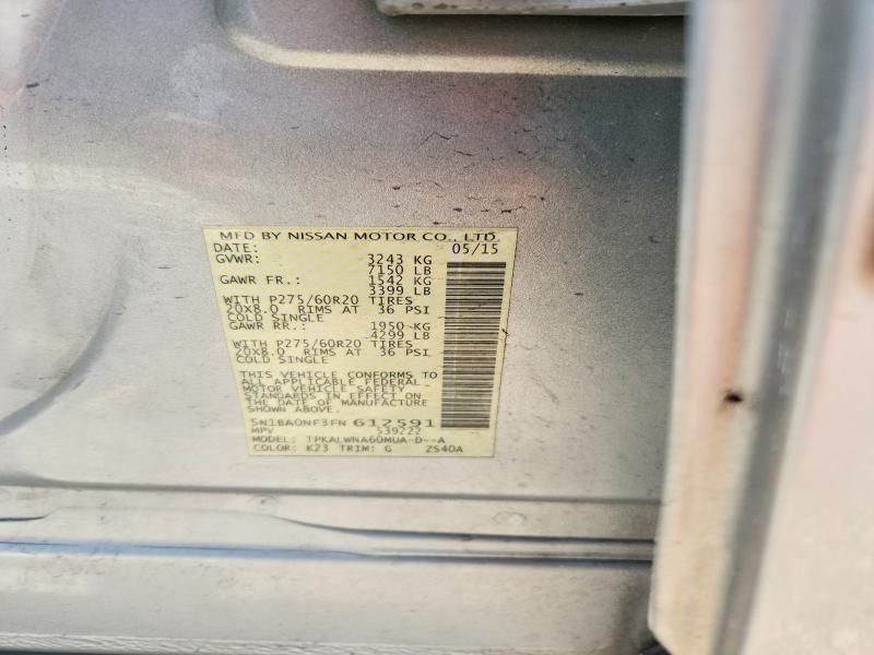 2015 Nissan Armada მანქანა იყიდება აუქციონზე, vin: 5N1BA0NF3FN612591, აუქციონის ნომერი: 56746936