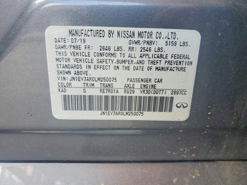 2020 Infiniti Q50 მანქანა იყიდება აუქციონზე, vin: JN1EV7AR0LM250075, აუქციონის ნომერი: 58384256