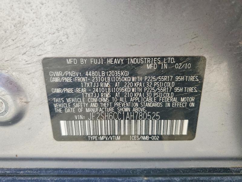 Продаж на аукціоні авто 2010 Subaru Forester, vin: JF2SH6CC1AH780525, номер лоту: 55636806