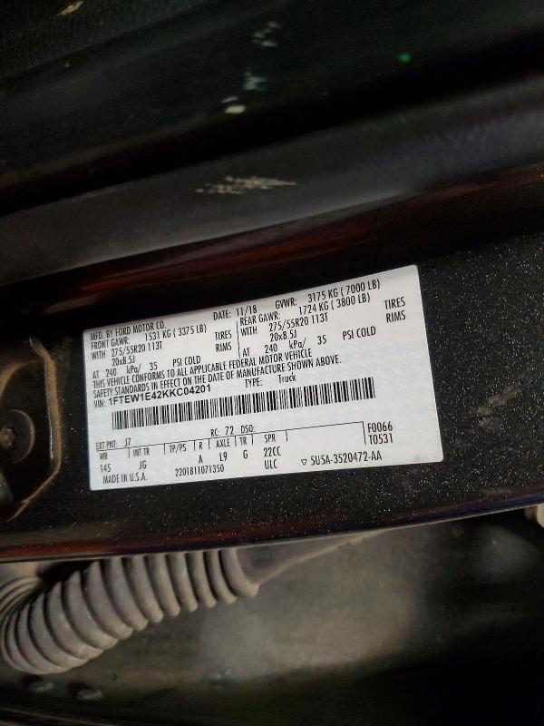 2019 Ford F150 მანქანა იყიდება აუქციონზე, vin: 1FTEW1E42KKC04201, აუქციონის ნომერი: 57228266