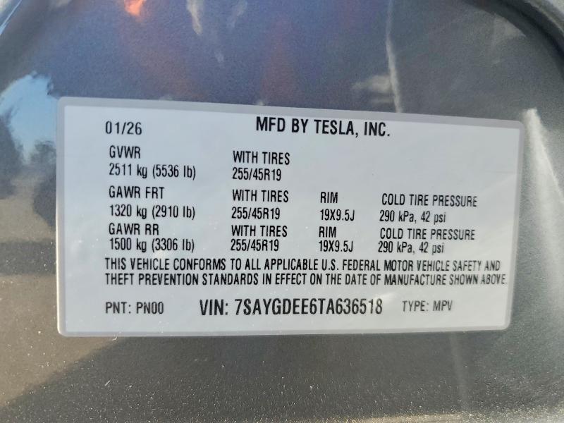 58303016 :رقم المزاد ، 7SAYGDEE6TA636518 vin ، 2026 Tesla Model Y مزاد بيع