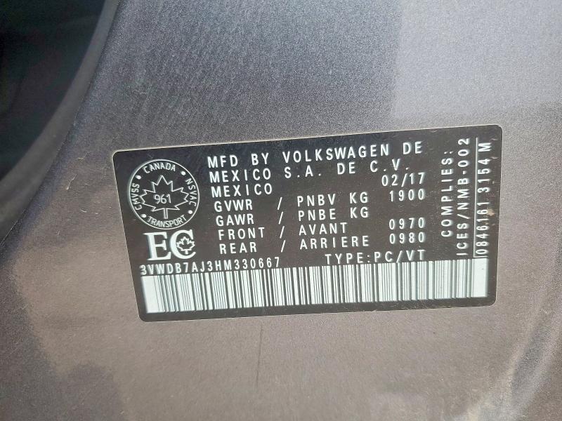 Продаж на аукціоні авто 2017 Volkswagen Jetta, vin: 3VWDB7AJ3HM330667, номер лоту: 56486956