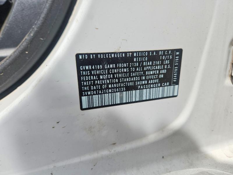 2016 Volkswagen Jetta მანქანა იყიდება აუქციონზე, vin: 3VWD67AJ1GM256135, აუქციონის ნომერი: 59106636