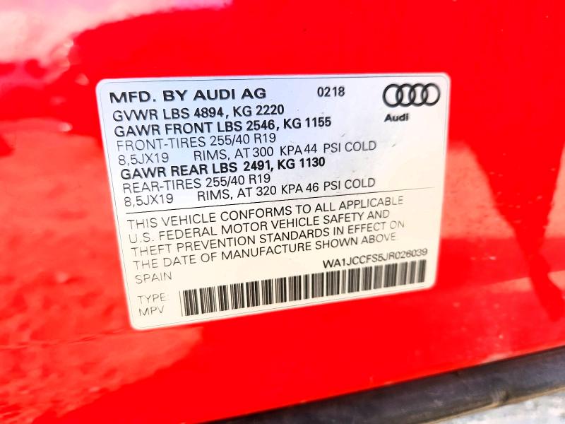 56143706 :رقم المزاد ، WA1JCCFS5JR026039 vin ، 2018 Audi Q3 مزاد بيع