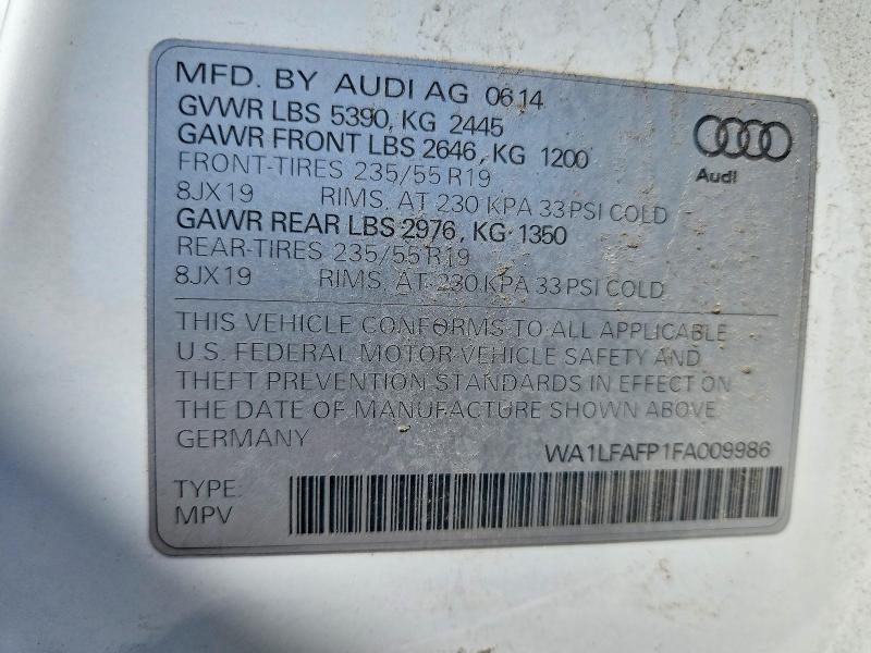 2015 Audi Q5 მანქანა იყიდება აუქციონზე, vin: WA1LFAFP1FA009986, აუქციონის ნომერი: 54868806